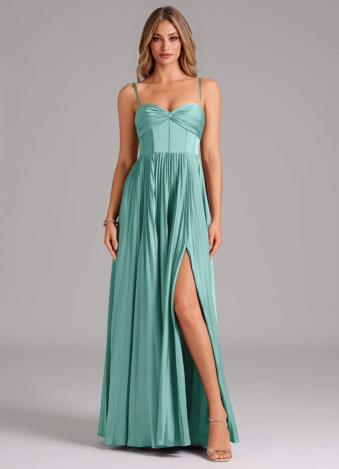 Azazie Tyla Bridesmaid Dresses Aqua A-Line Sweetheart Neckline Stretch Satin Dress image1