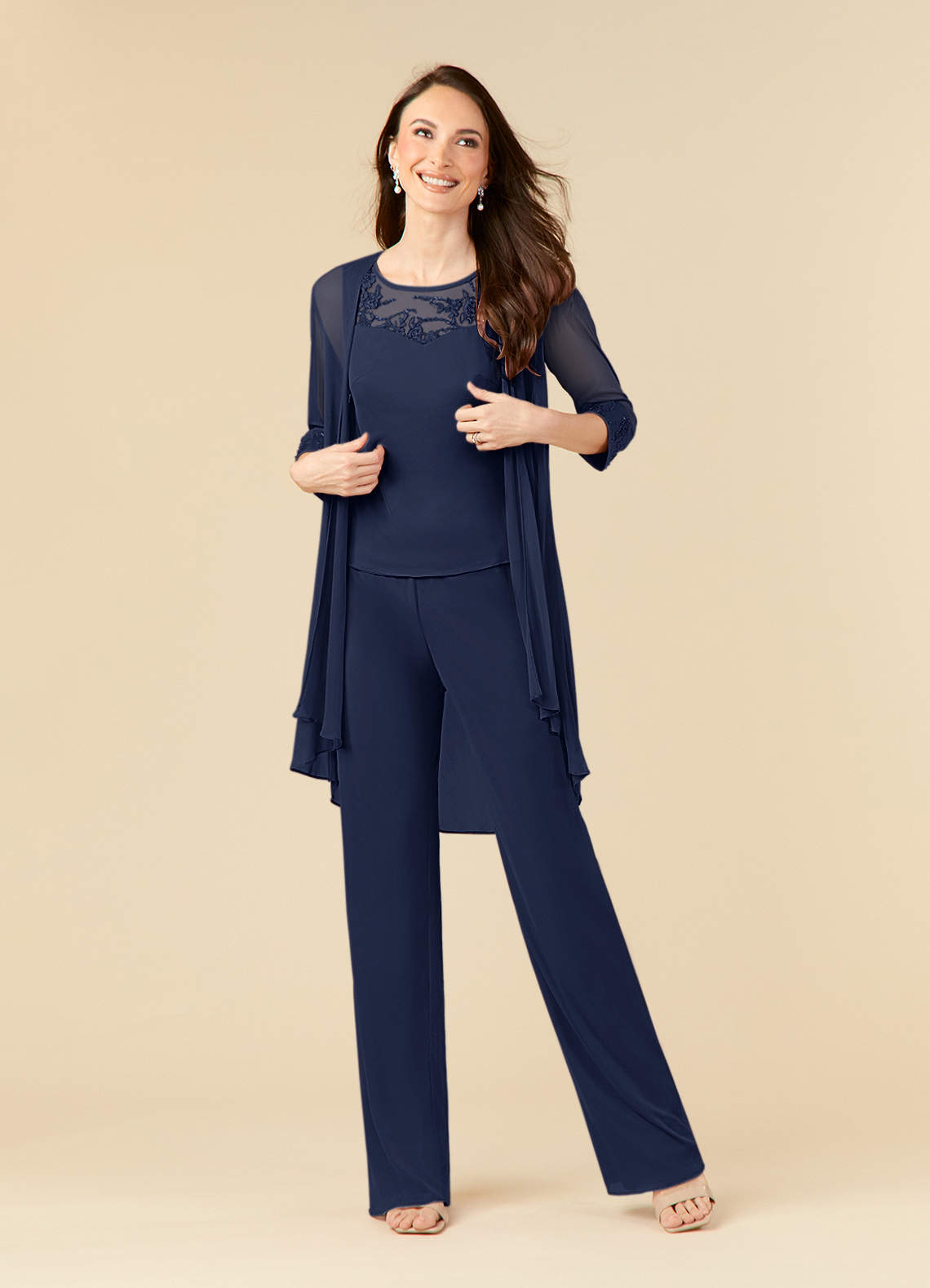 Azazie Frances Mère de la mariée Robes Robe Combinaison/Tailleur Pantalon en Maille Découpé Bleu Marine Foncé image1