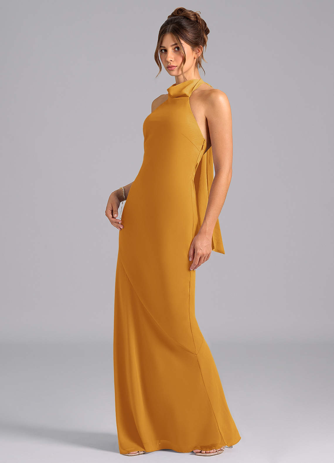 Azazie Velli Bridesmaid Dresses Butterscotch Mermaid Bow Chiffon Dress image1