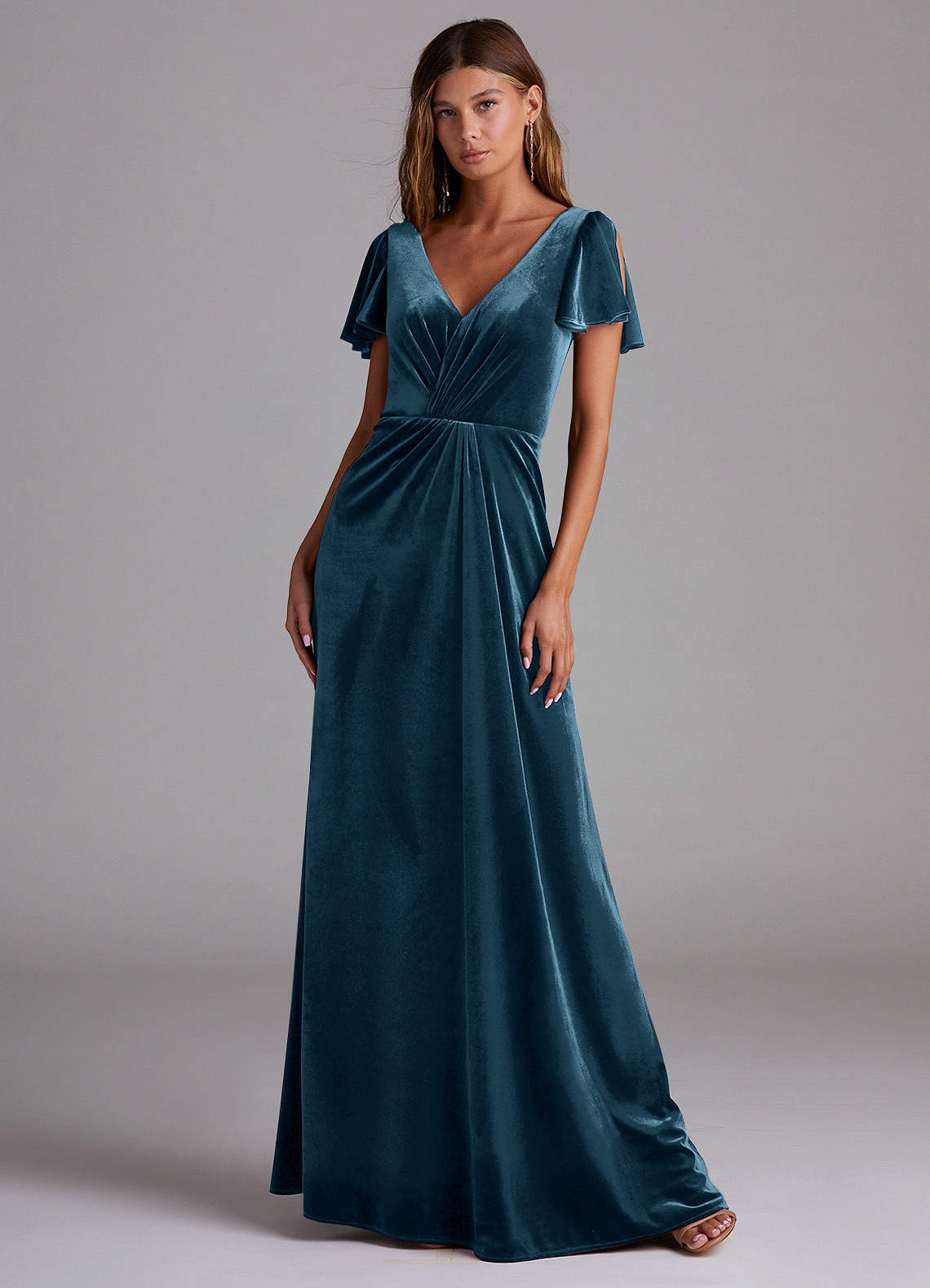 Azazie Soren Bridesmaid Dresses Blue Topaz A-Line Velvet Dress image1