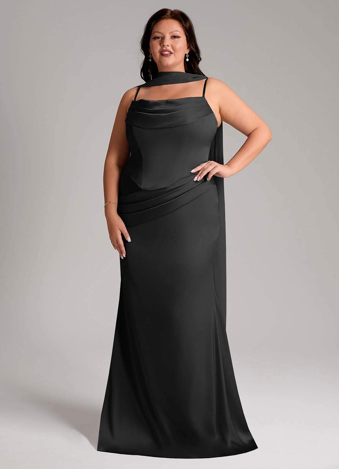 Azazie Sorrel Bridesmaid Dresses Black Mermaid Strapless Stretch Satin Convertible Dress image9