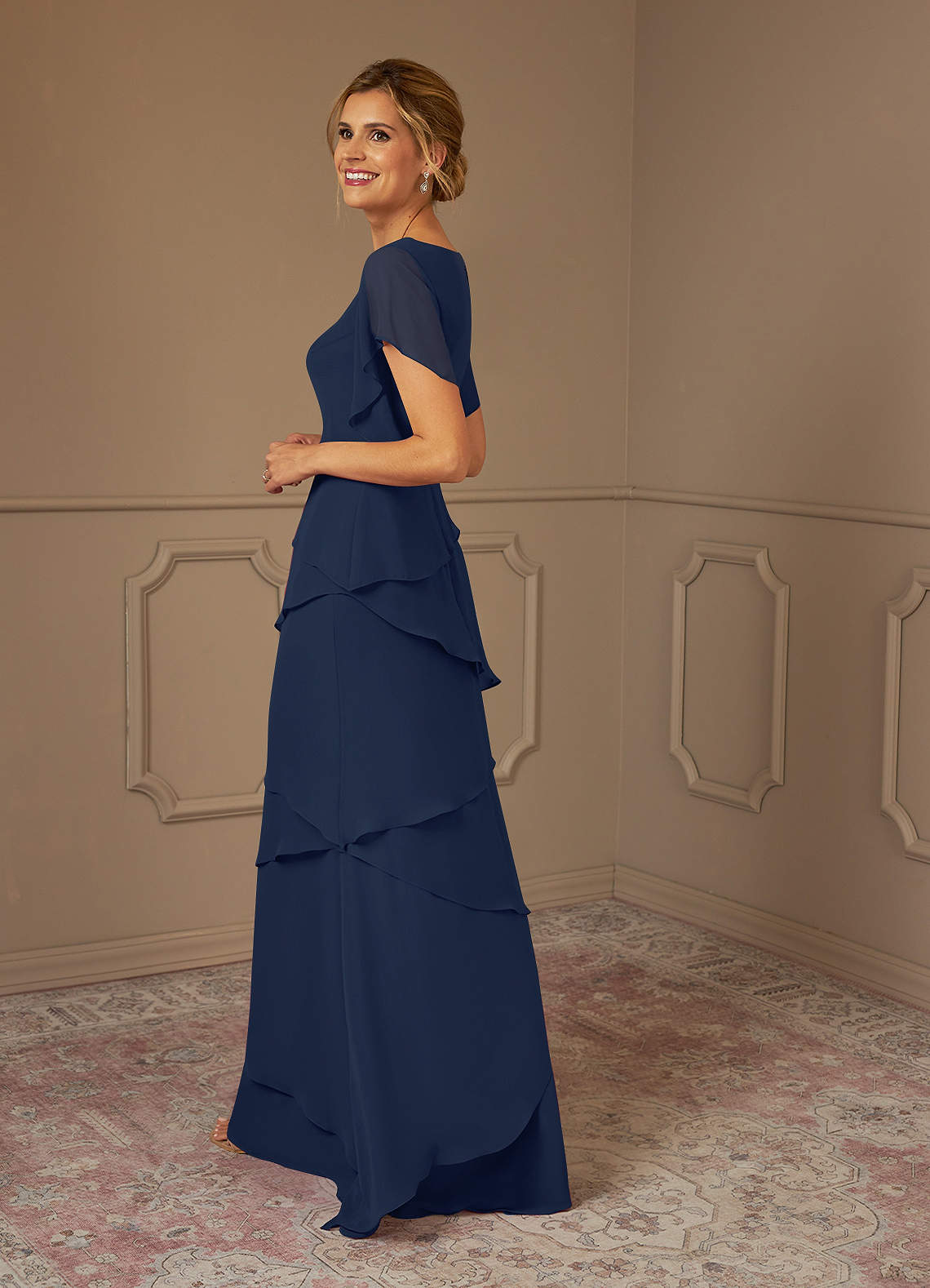 Azazie OHara Mother of the Bride Dresses Dark Navy A-Line V-Neck Chiffon Dress image9