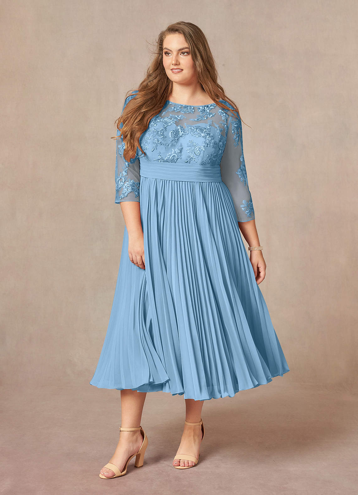 Azazie Tutu Mother of the Bride Dresses Steel Blue A-Line Boatneck Lace Chiffon Dress image8