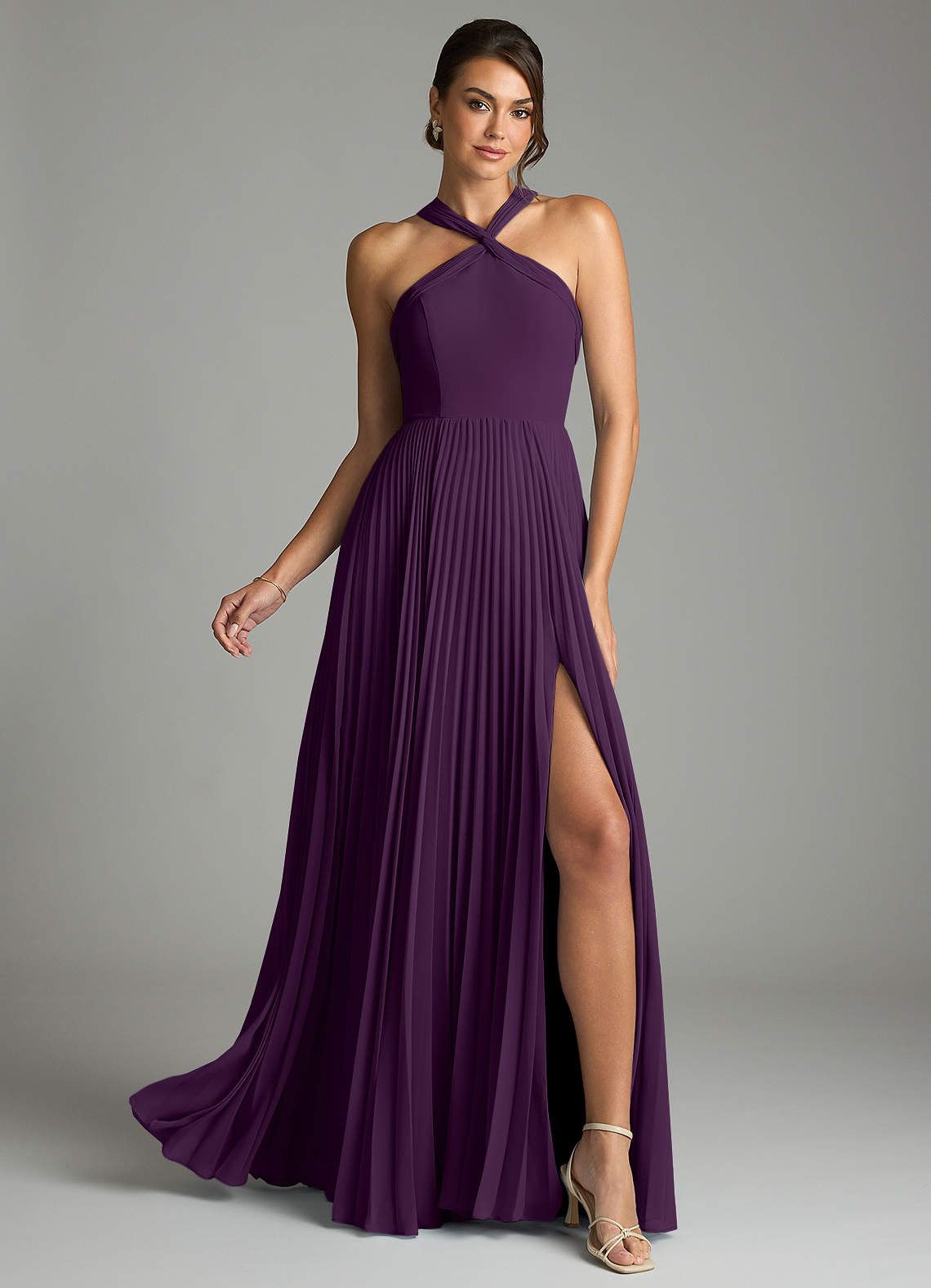 Azazie Afra Abiti da Damigella Abito A-Line in Chiffon Plissettato Uva image1