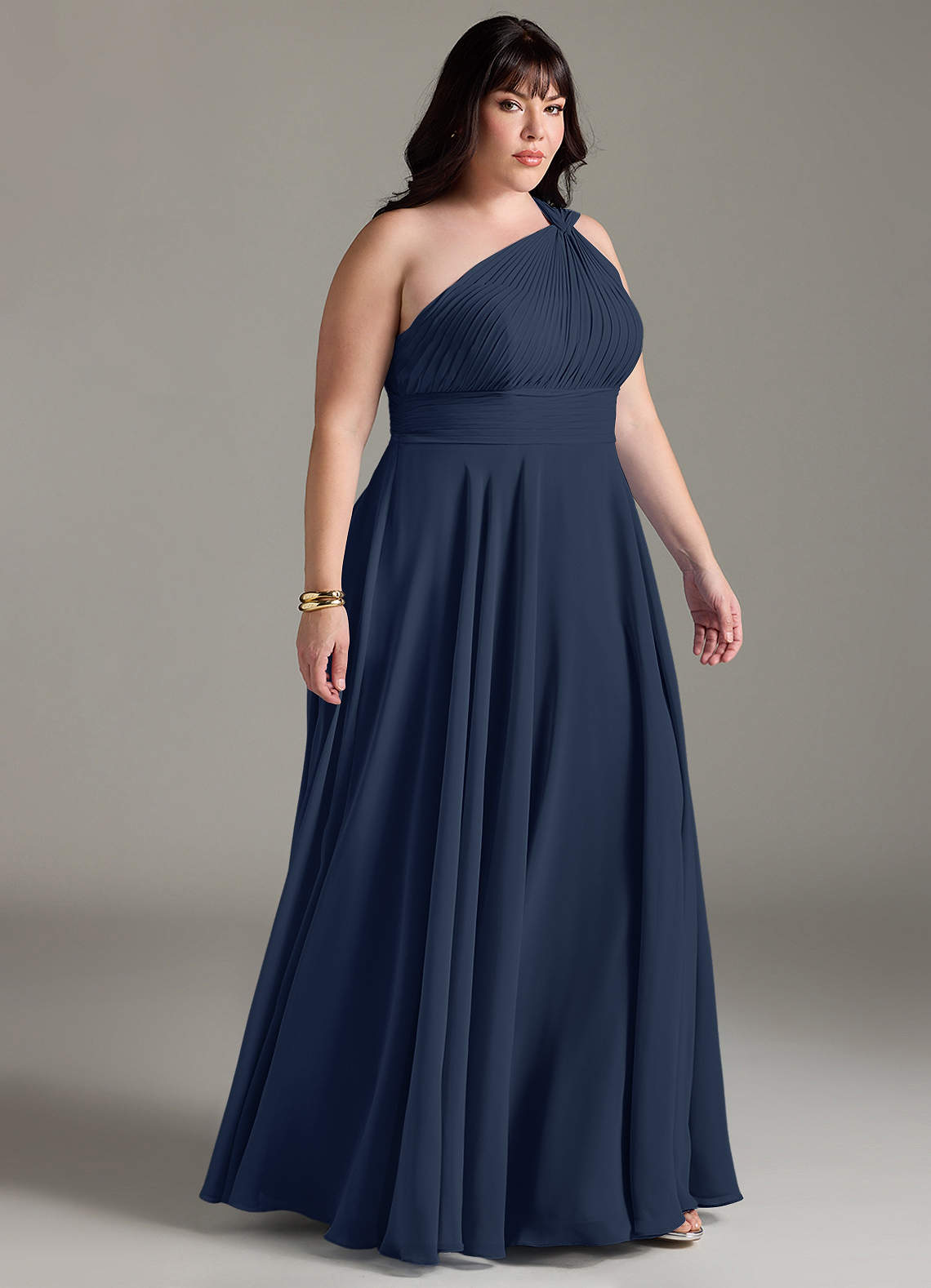 Azazie Charlize Bridesmaid Dresses Dark Navy A-Line One Shoulder Chiffon Dress image9