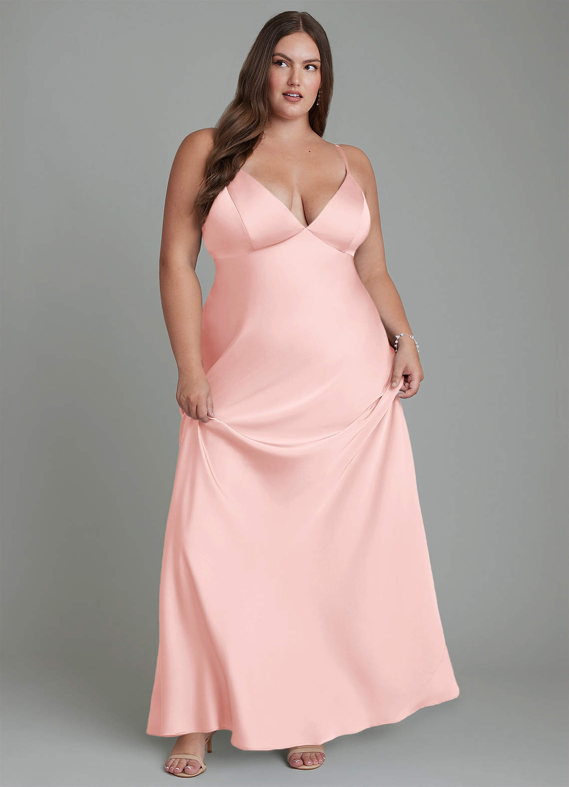 Azazie Stefania Bridesmaid Dresses Powder Pink A-Line Stretch Satin Dress image10