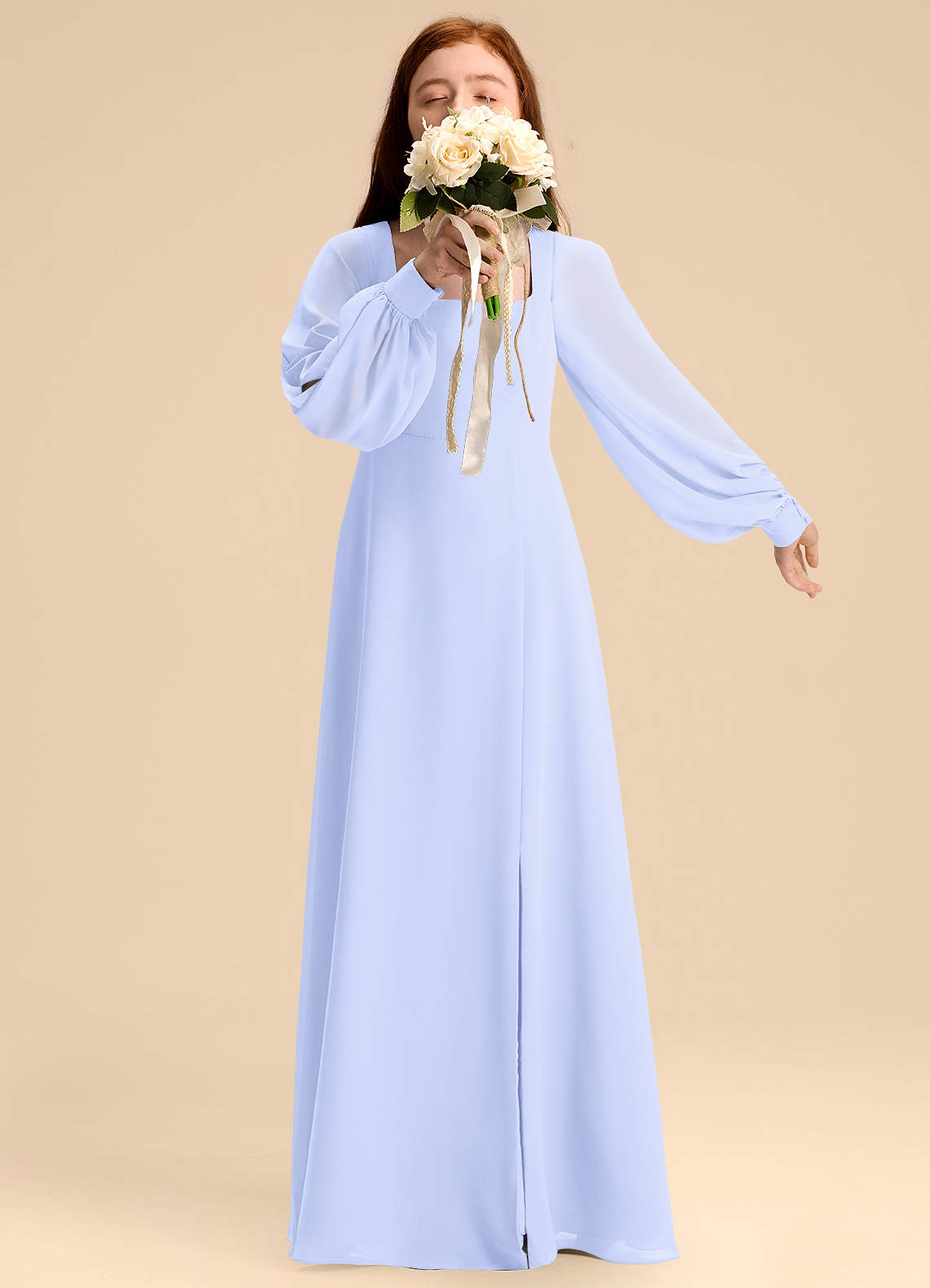 Azazie Bondi Junior Lavender A-Line Blouson Chiffon Dress image1