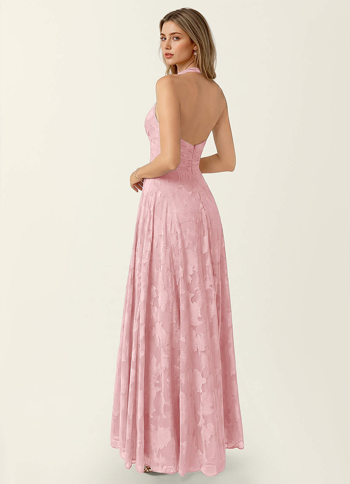 coral pink lace dress Coral Lace High Slit Gown 38668