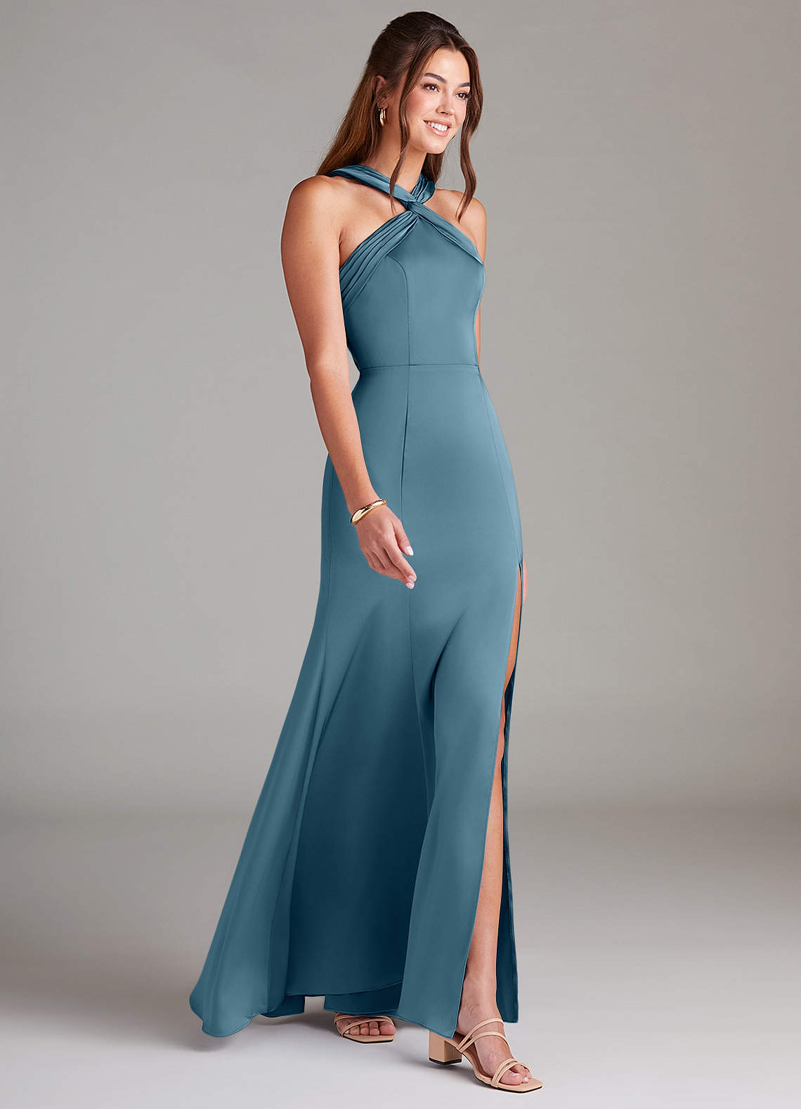 Azazie Rue Bridesmaid Dresses Bermuda A-Line Pleated Stretch Satin Dress image3