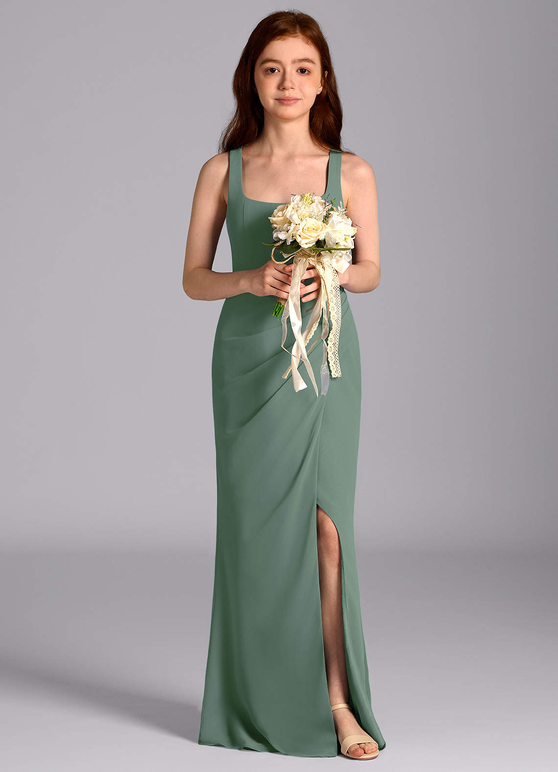eucalyptus junior bridesmaid dresses BABARONI Tulle Junior Bridesmaid Dresses Satin Top Glamourous Bowknot Dusty Sage, Dusty Sage / J4 main image 0
