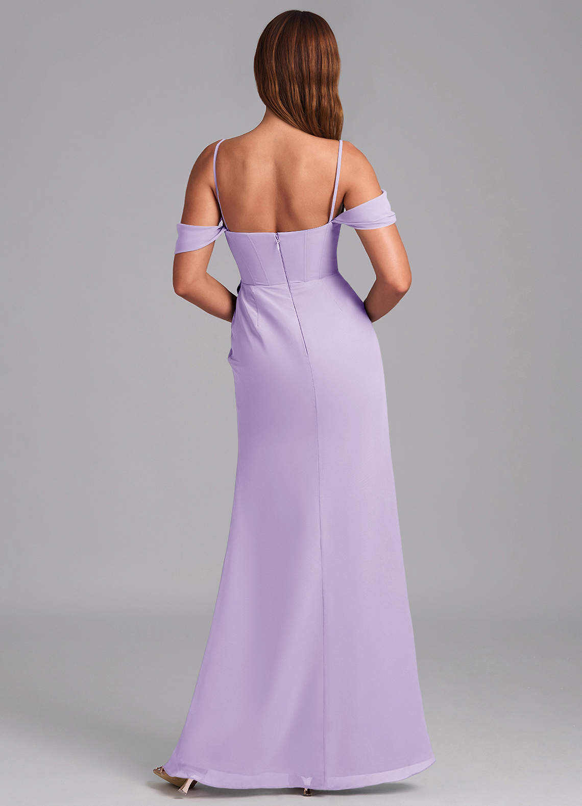 Azazie Johana Jurken voor bruidsmeisjes Converteerbaar Jurk van Chiffon met Zeemeermin Off the Shoulder Lila image1