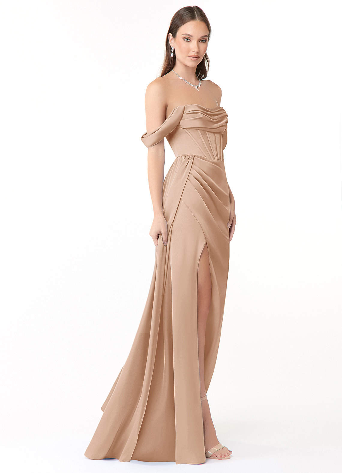 Azazie Amyra Bridesmaid Dresses English Rose Mermaid Off the Shoulder Stretch Satin Convertible Dress image3
