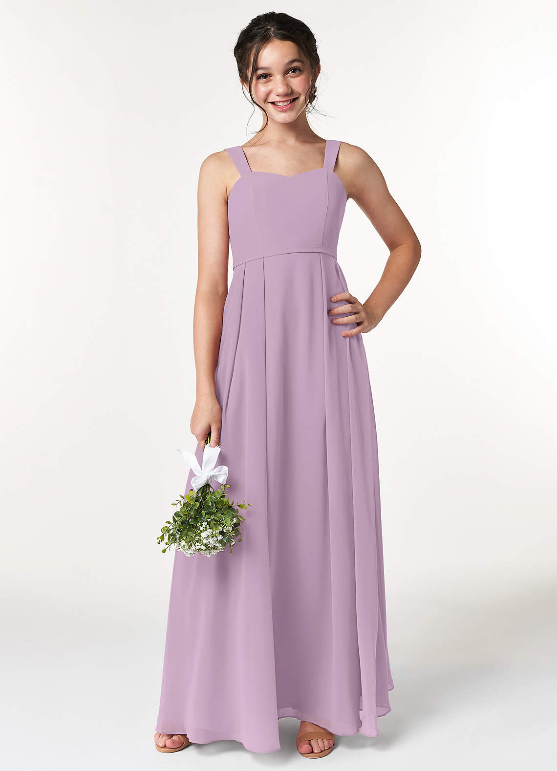 Azazie Simoan Junior Abito A-Line in Chiffon Scollo a Cuore Glicine image1