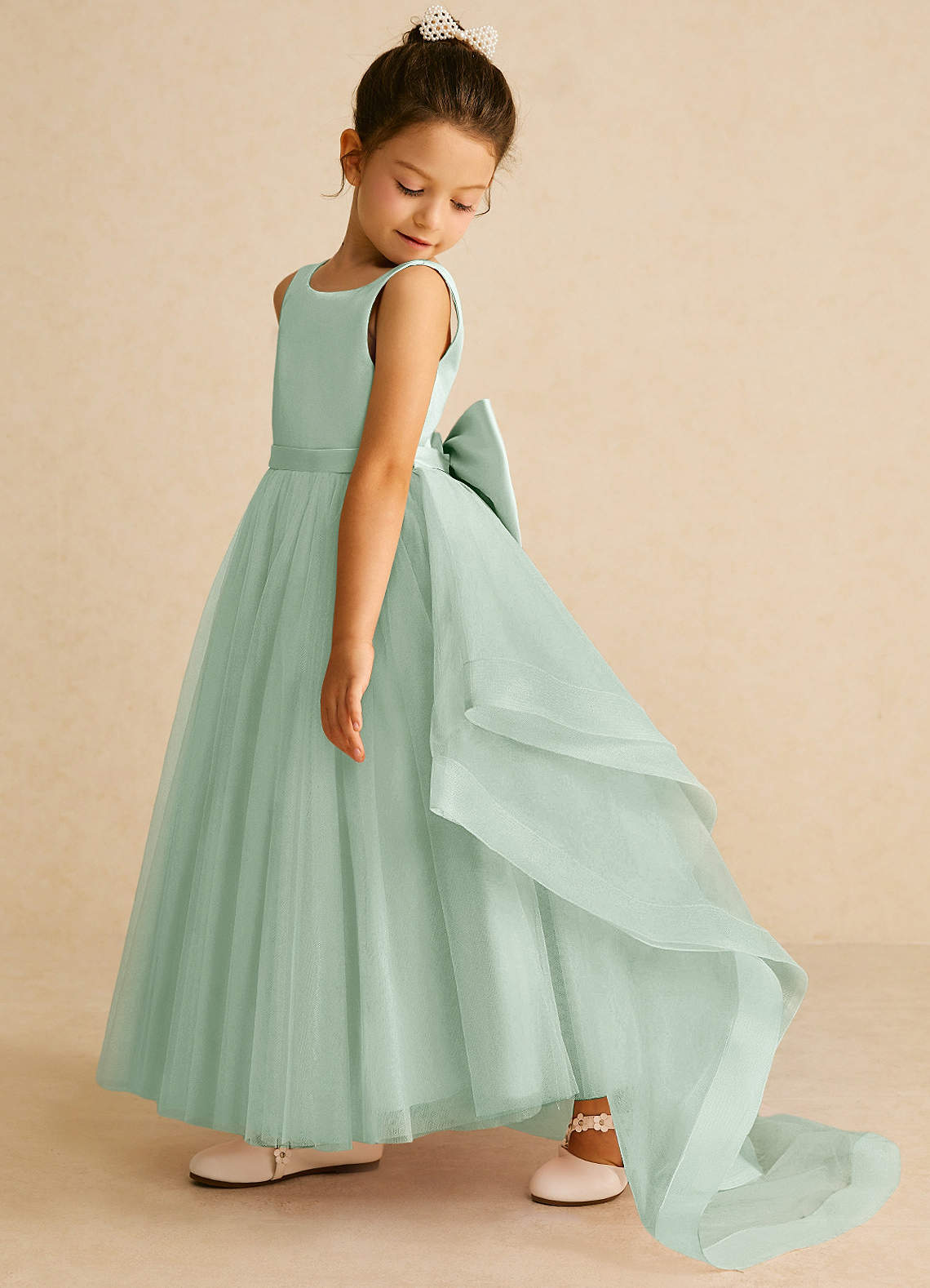 Azazie Pumpkin Flower Girl Dresses Agave A-Line Bow Tulle Dress image3