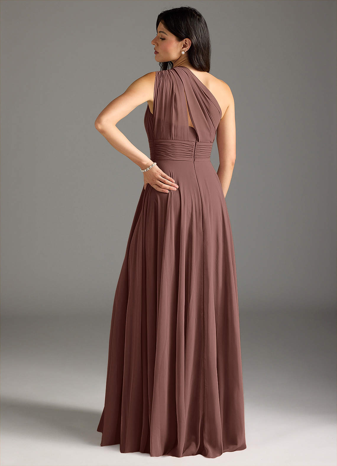 Azazie Charlize Kotona sovitettavat mekot A-linja Yksi olkapää Sifonki Lattian pituus Pukeutua image1