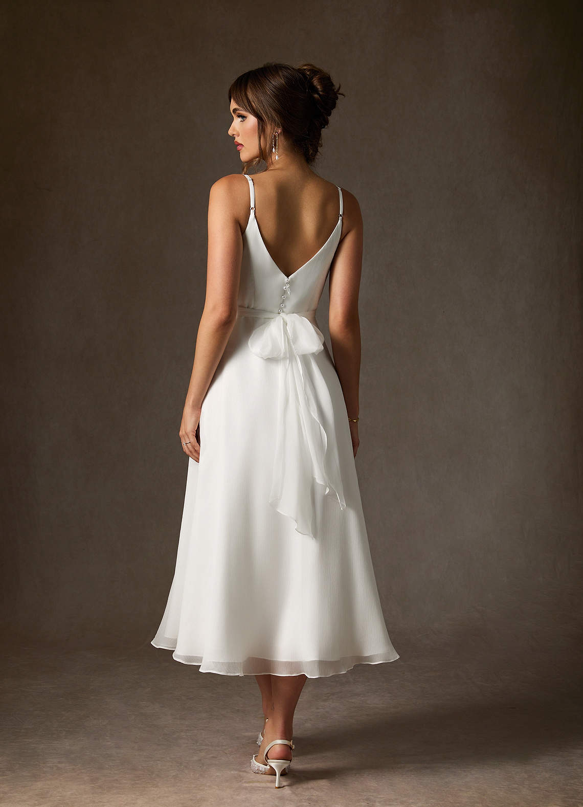 Azazie Kali Wedding Dresses Diamond White A-Line V-Neck Pleated Crinkle Chiffon Dress image1