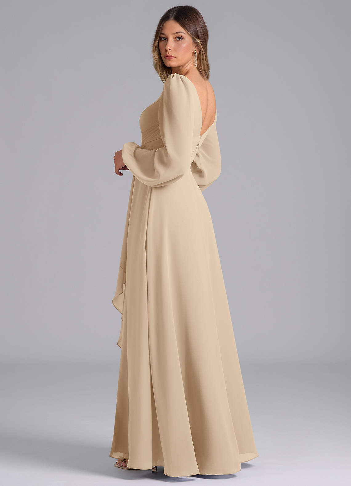 chinese dress ladies Gorgeous Mermaid Champagne Gold Long Sleeves High Slit Maxi Long Prom   SposaDresses