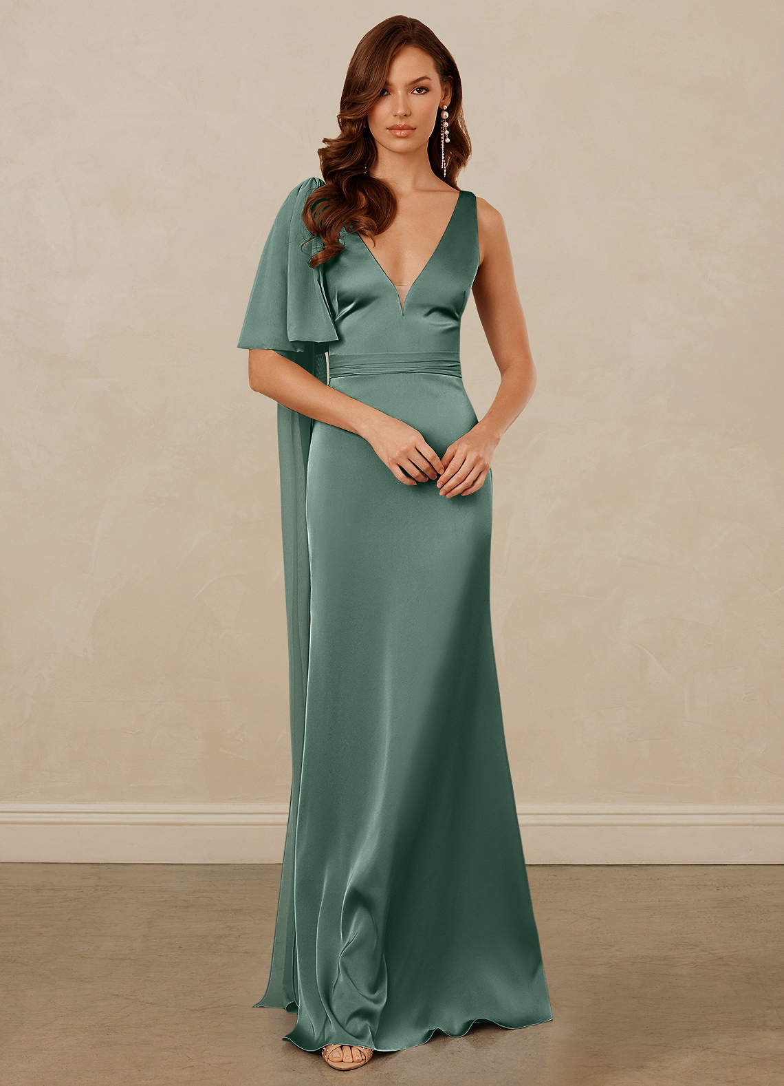 Christian Siriano Bridal for Azazie 1011 Bridesmaid Dresses Eucalyptus Mermaid Bow Stretch Satin Dress image2