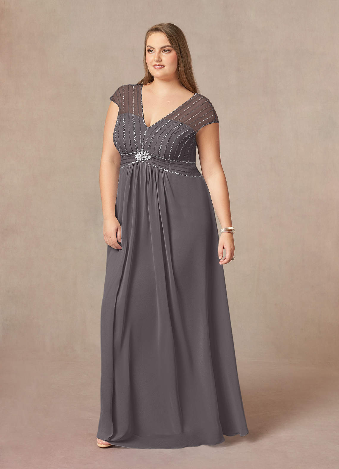 Azazie Star Steel Grey A-Line V-Neck sequins Chiffon Dress Ready to Ship |  Azazie