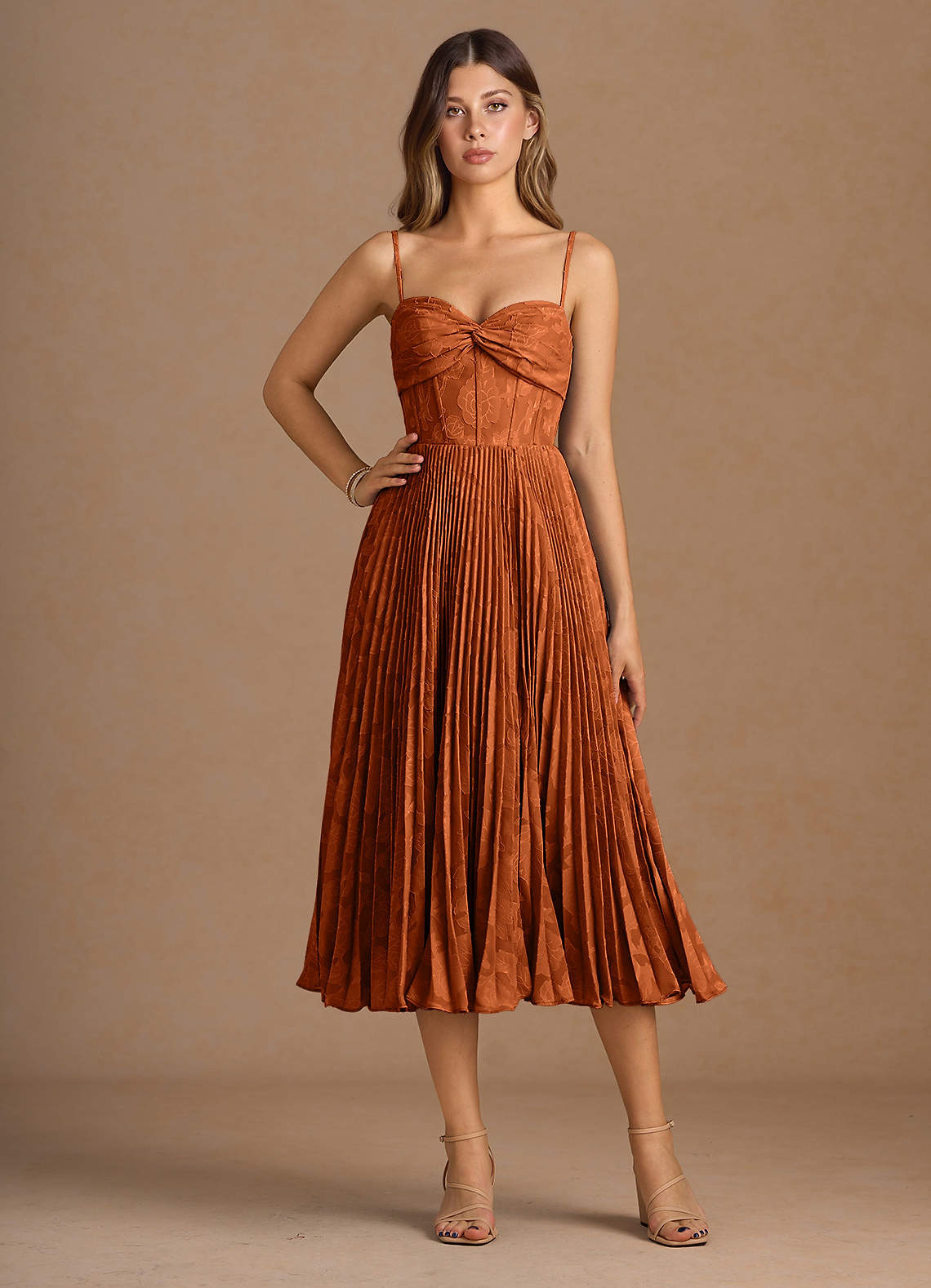 Annie Rust Pleated Midi Dress | Azazie CA