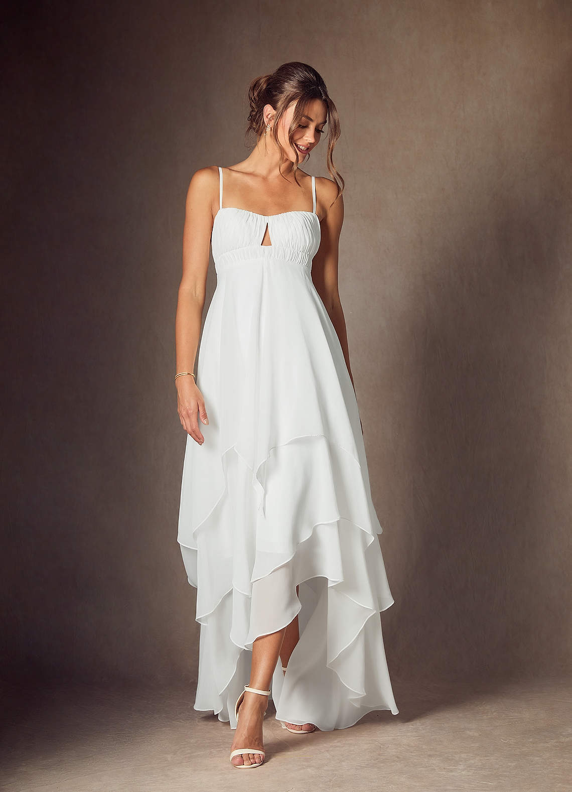 Azazie Lila Diamond White A-Line Sweetheart Neckline Chiffon Dress Ready to  Ship