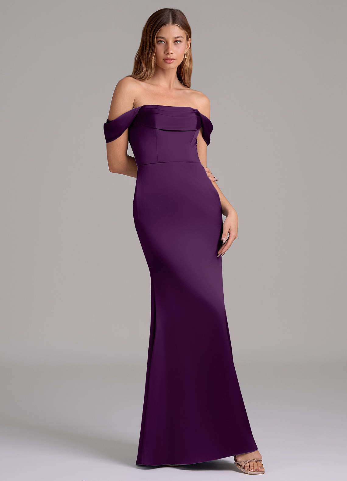 Azazie Miley Bridesmaid Dresses Grape Mermaid Off the Shoulder Stretch Satin Convertible Dress image1