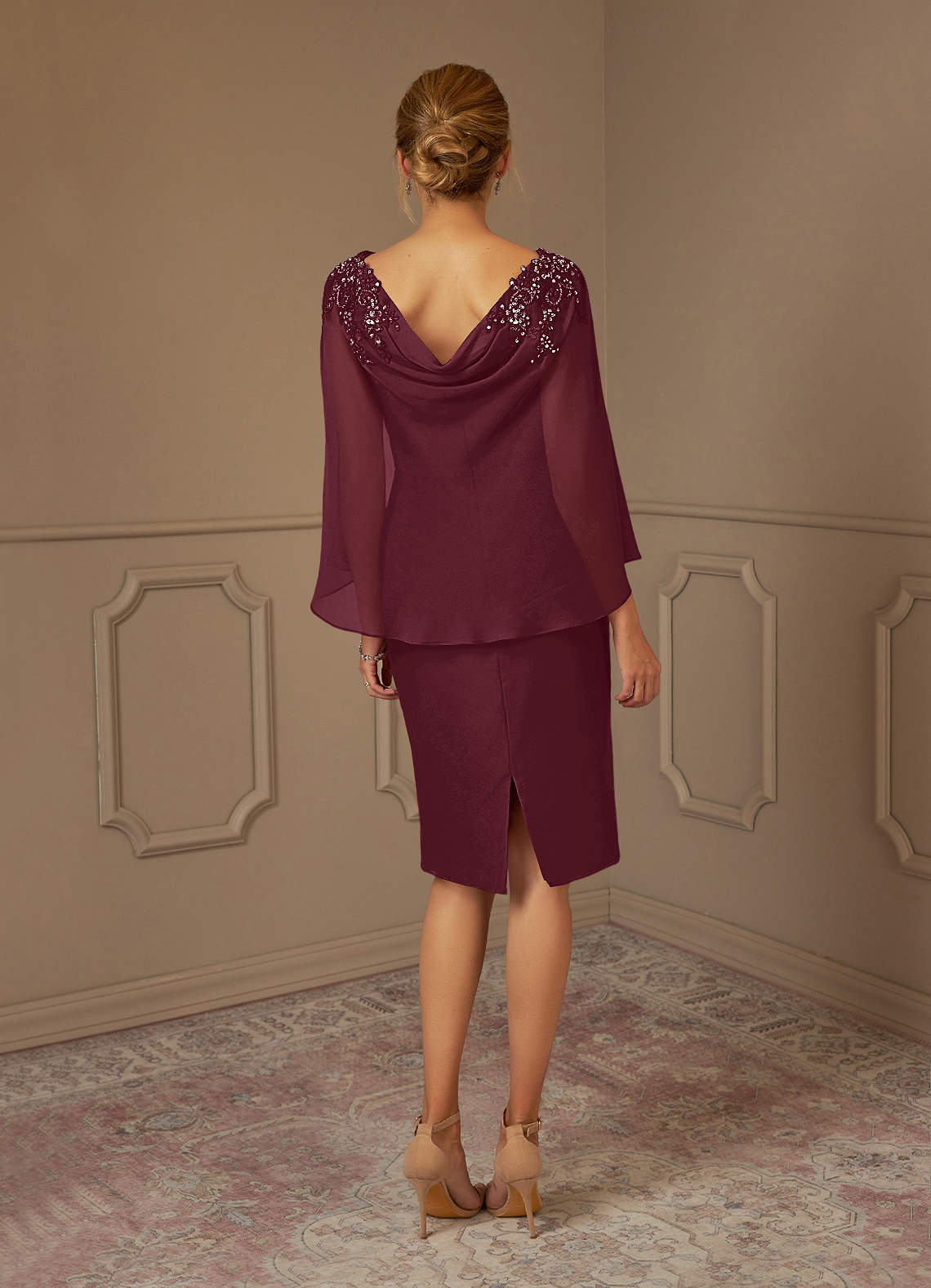 Azazie Carmela Mother of the Bride Dresses Cabernet Sheath Lace Chiffon Dress image3
