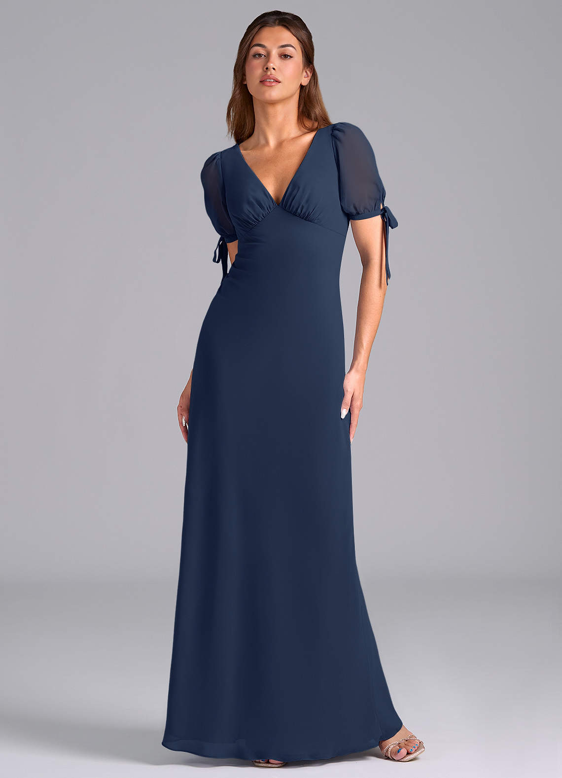 Azazie Pheby Bridesmaid Dresses Dark Navy A-Line Pleated Chiffon Dress image1