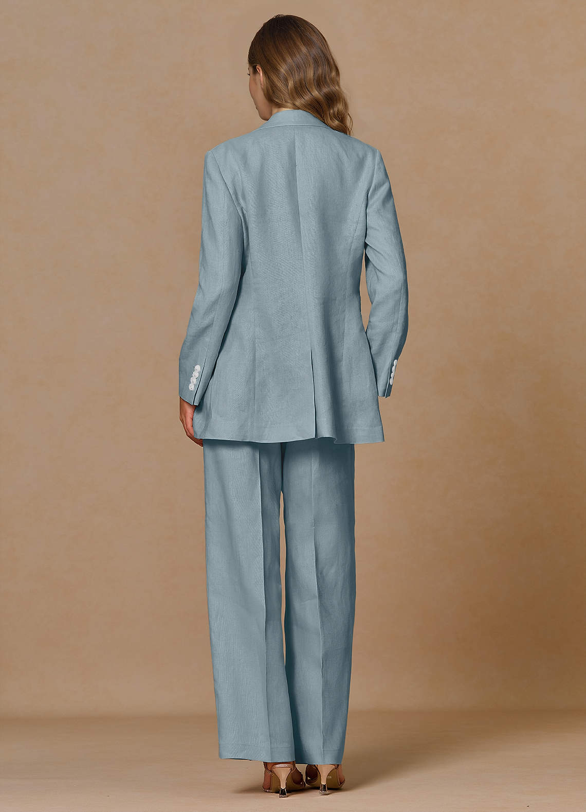 front Belicia Dusty Blue 100% Linen 2-Piece Suit