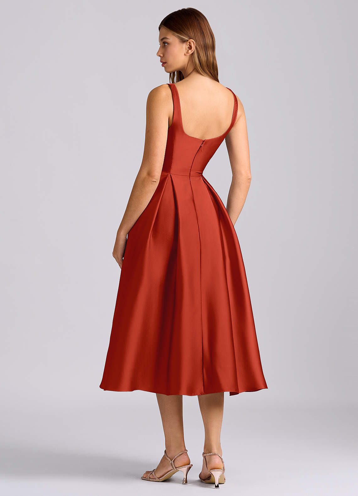 Azazie Amalie Brautjungfernkleider A-Linie Plissee Stretch-Satin Kleid Rost image4