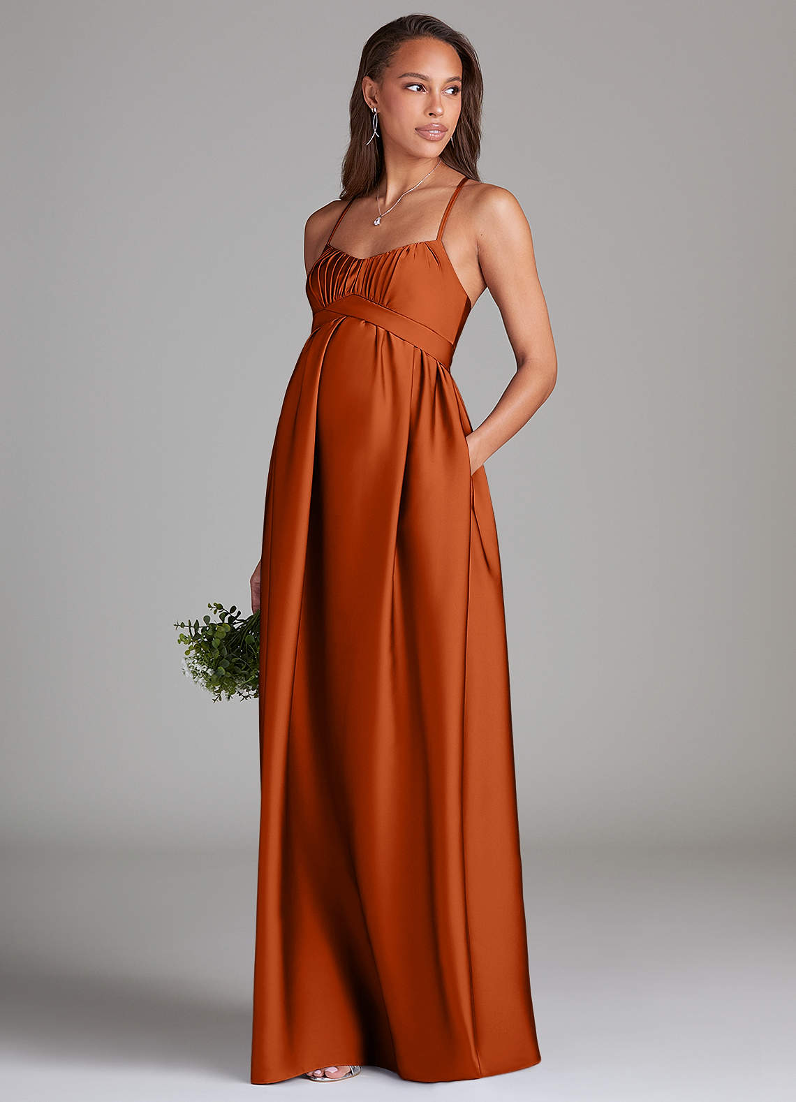 spring orange bridesmaid dresses Straps V-Neck Burnt Orange Long Bridesmaid Dress – FancyVestido main image 0