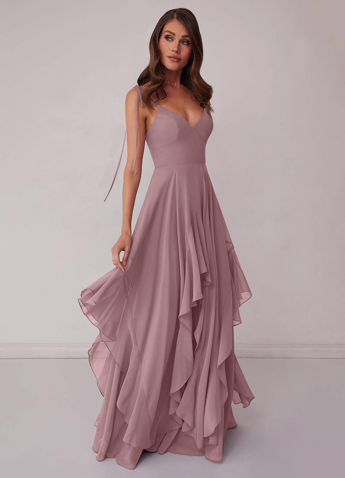 Barbie ♥ Azazie Bridesmaid Dresses V-neck Chiffon Tiered A-line Dress image1