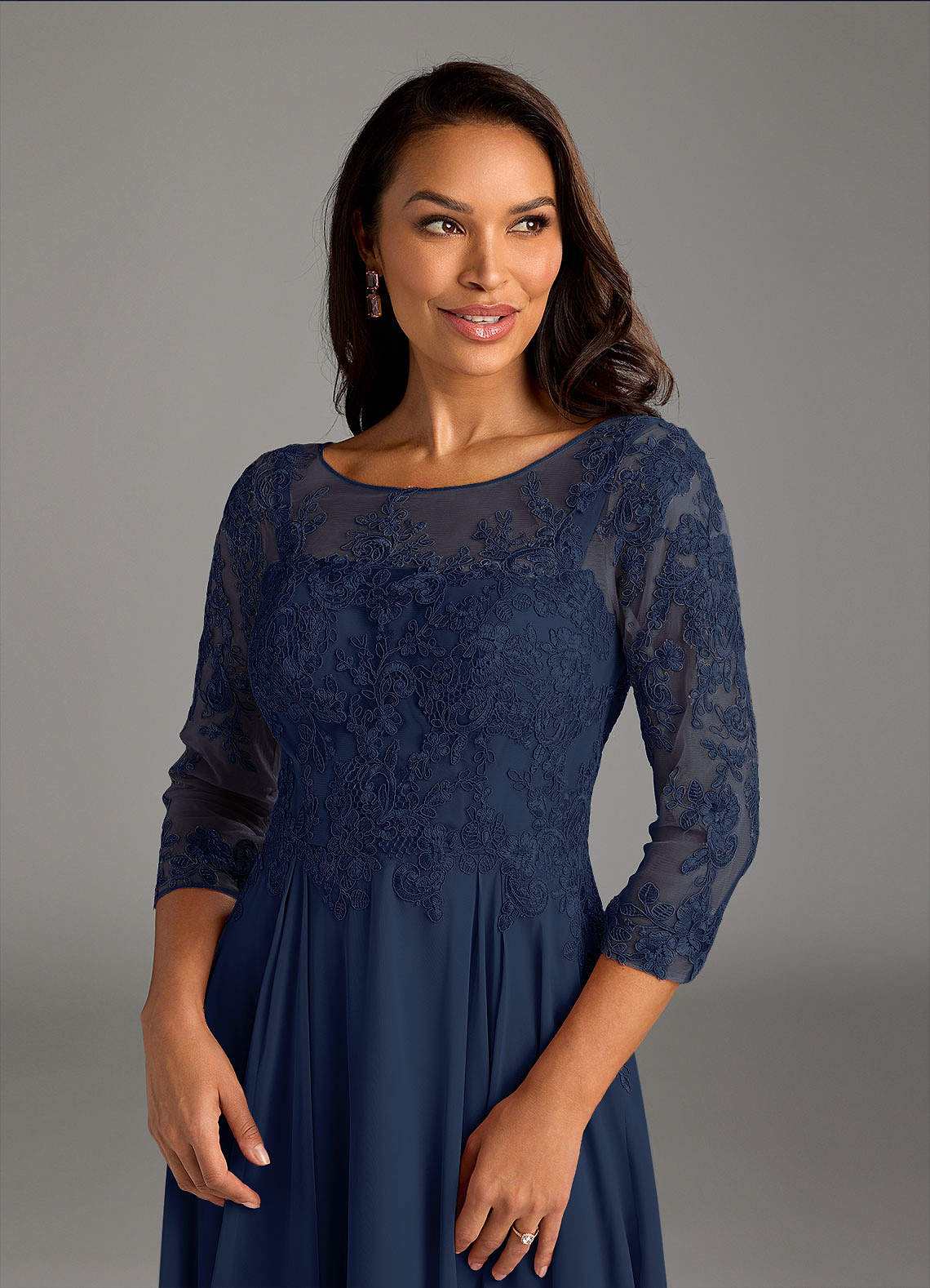 Azazie Marge Mother of the Bride Dresses Dark Navy A-Line Scoop Lace Chiffon Dress image4