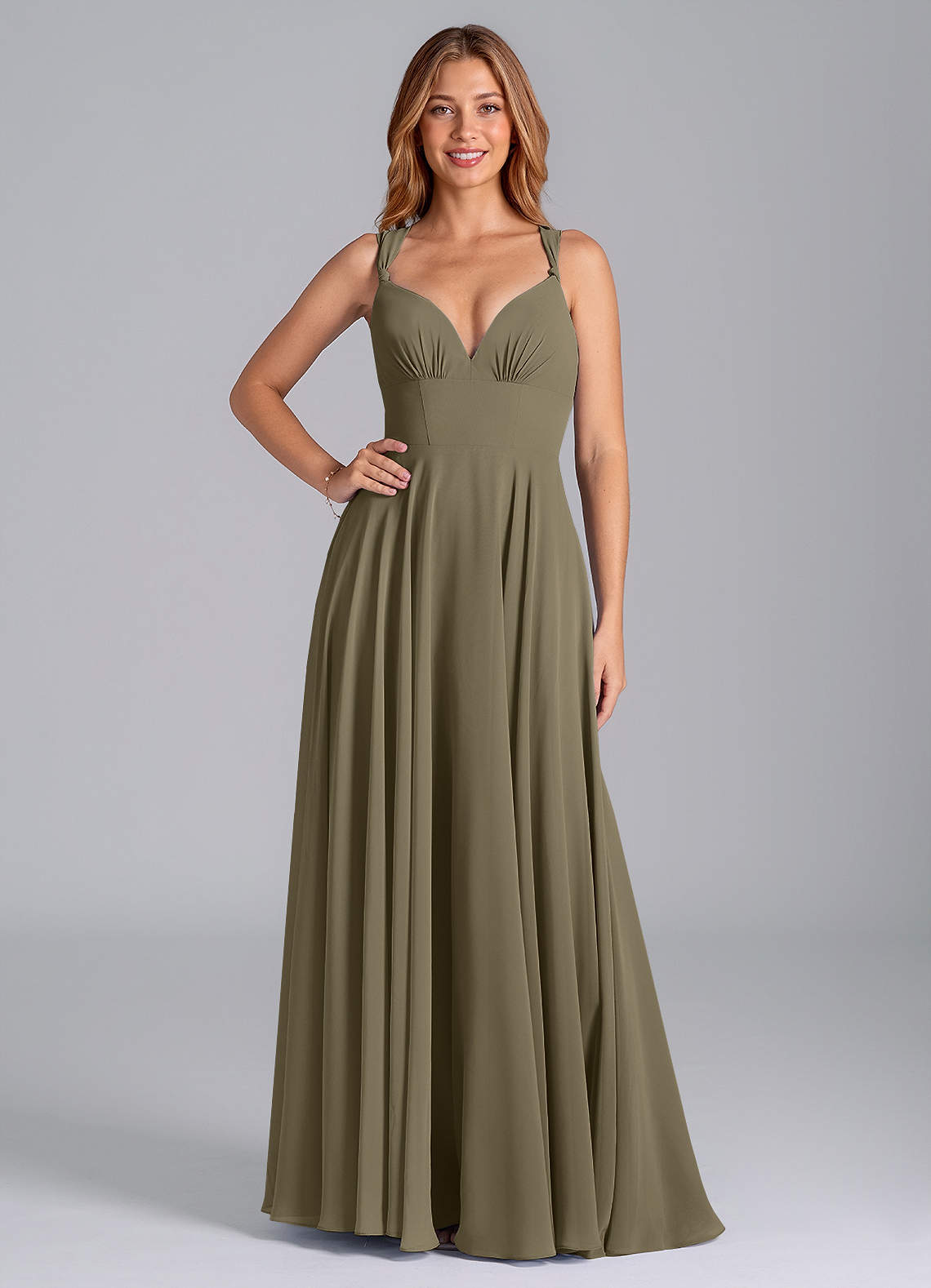 Azazie Darana Brautjungfernkleider A-Linie Korsett Chiffon Kleid Weidengrün image1