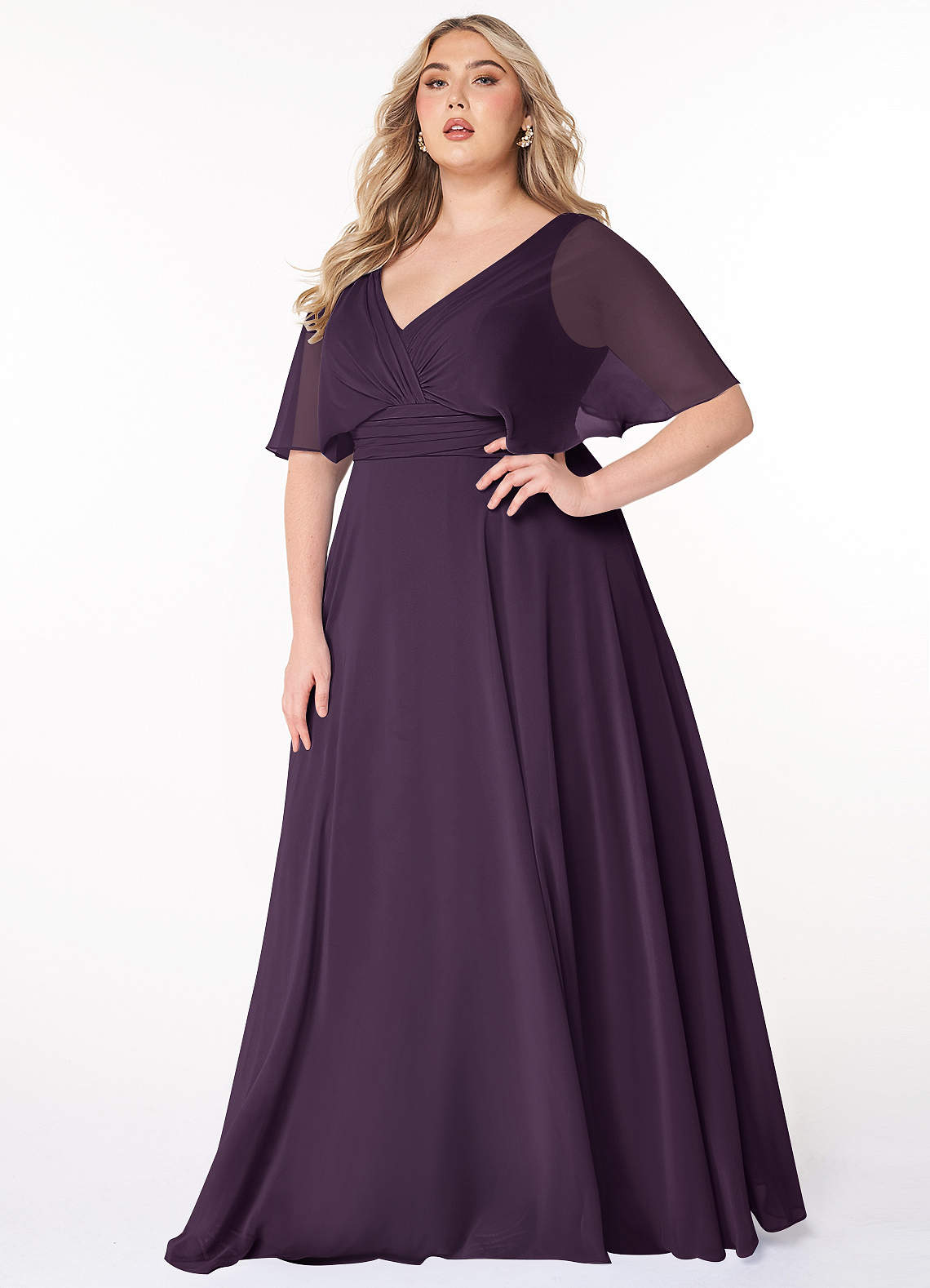 Azazie Pamela Bridesmaid Dresses Plum A-Line V-Neck Pleated Chiffon Dress image1