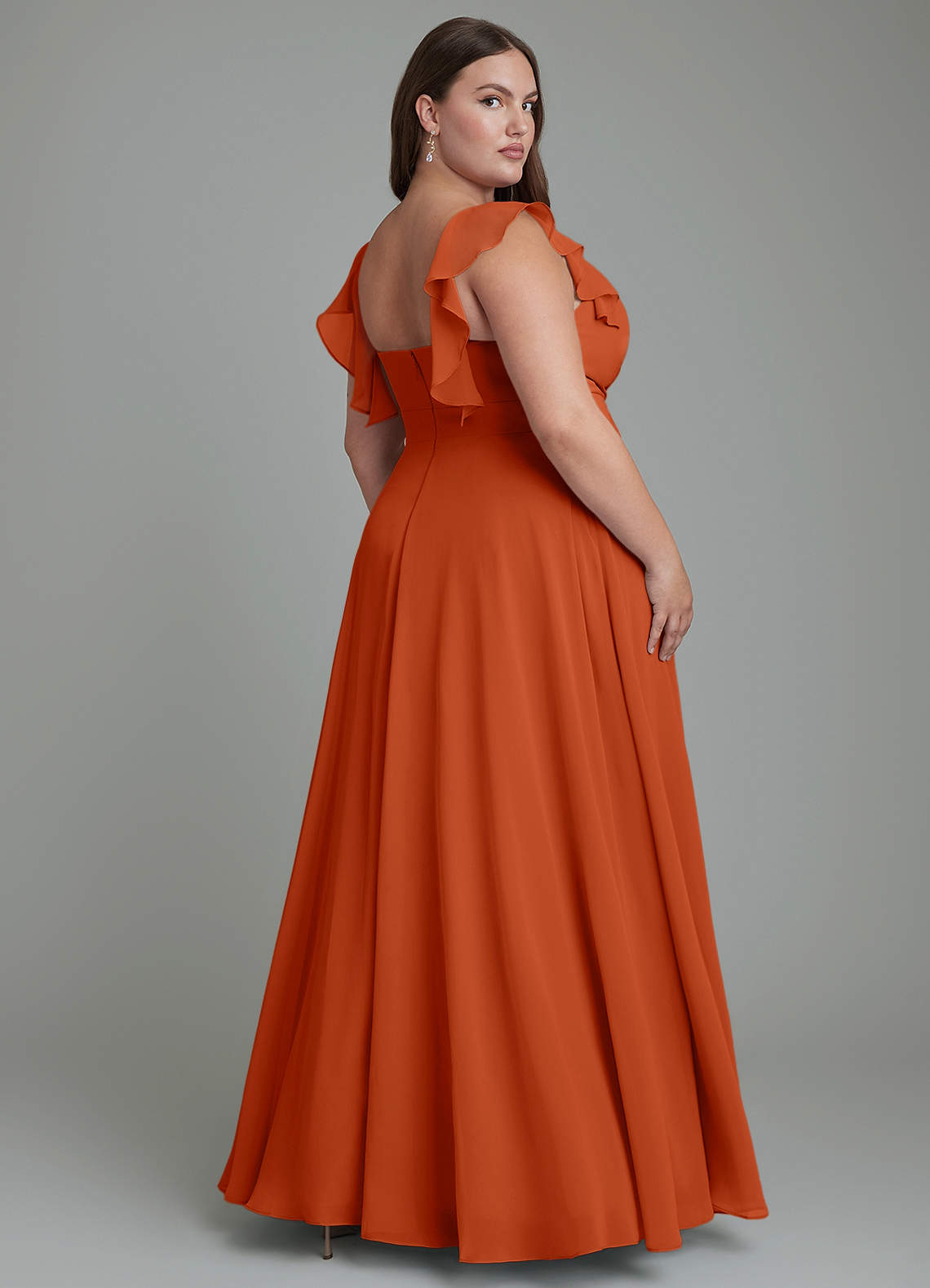 Azazie Leilani Bridesmaid Dresses Burnt Orange A-Line Pleated Chiffon Dress image6