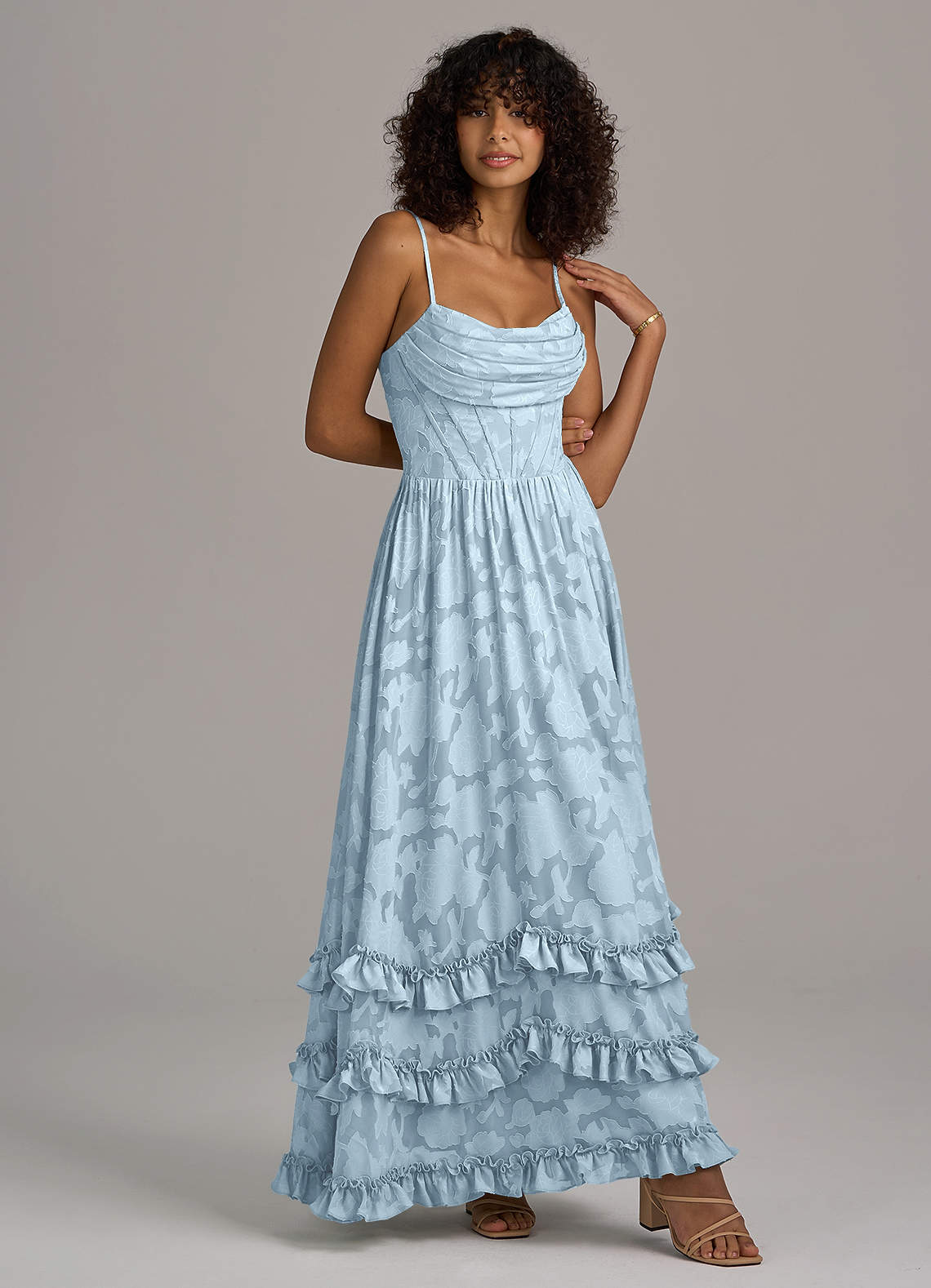 Azazie Lettie Sky Blue Floral Burnout Bridesmaid Dresses | Azazie