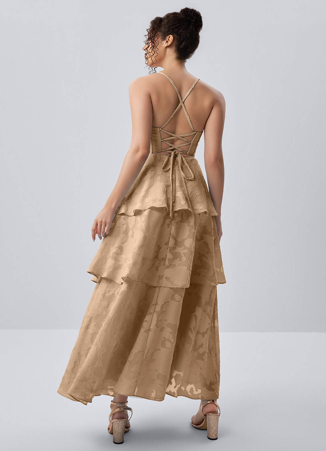 champagne beach dress Gabriddy Floral Burnout Ruffles Corset Strapless6 rehearsal One Shoulder Pink Plus Style Code:WMN3914-01