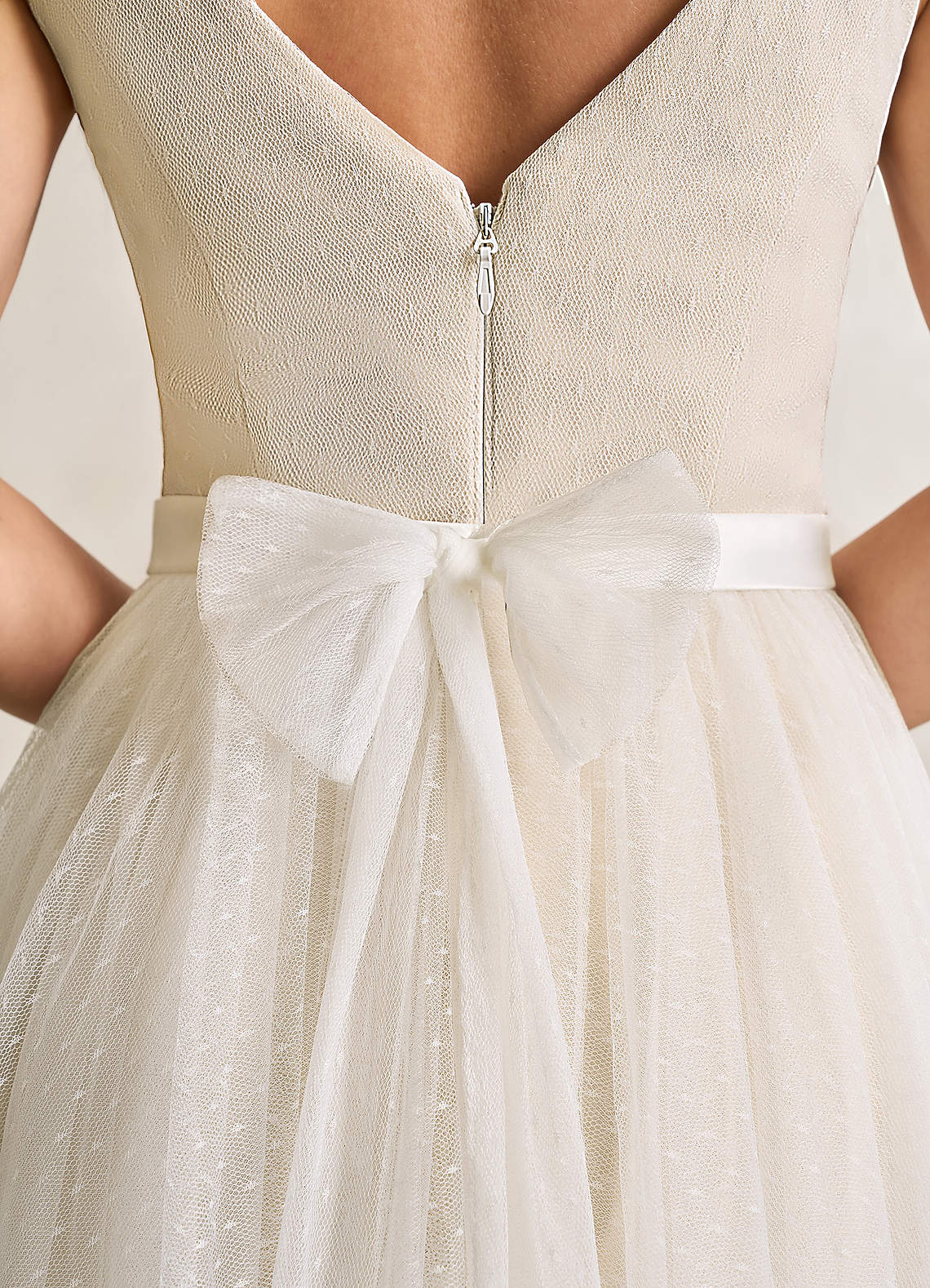 Azazie Windsor Wedding Dresses Diamond White Champagne A-Line Bow Tulle Dress image6