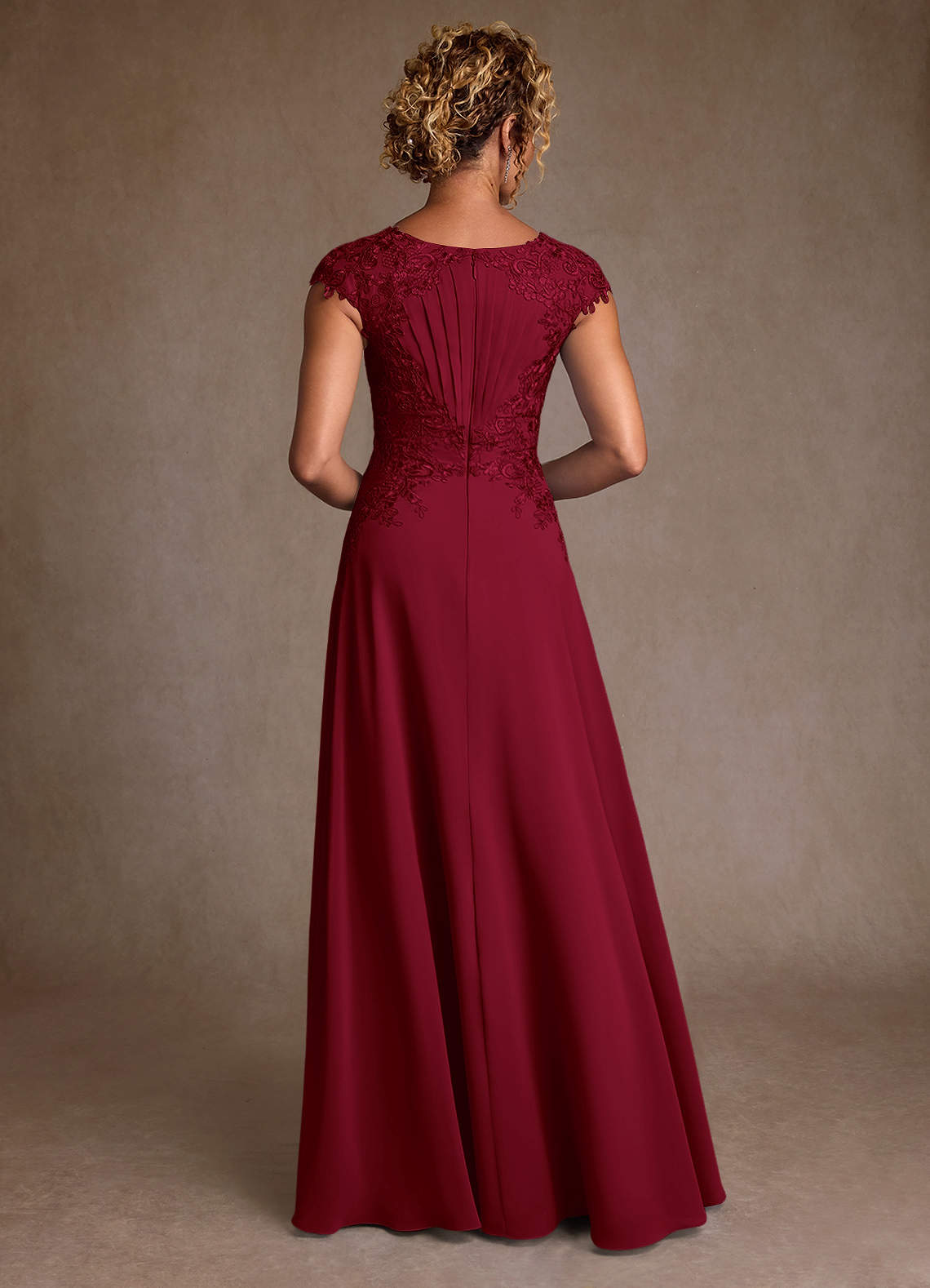 Azazie Christi Mother of the Bride Dresses Burgundy A-Line Lace Chiffon Dress image1