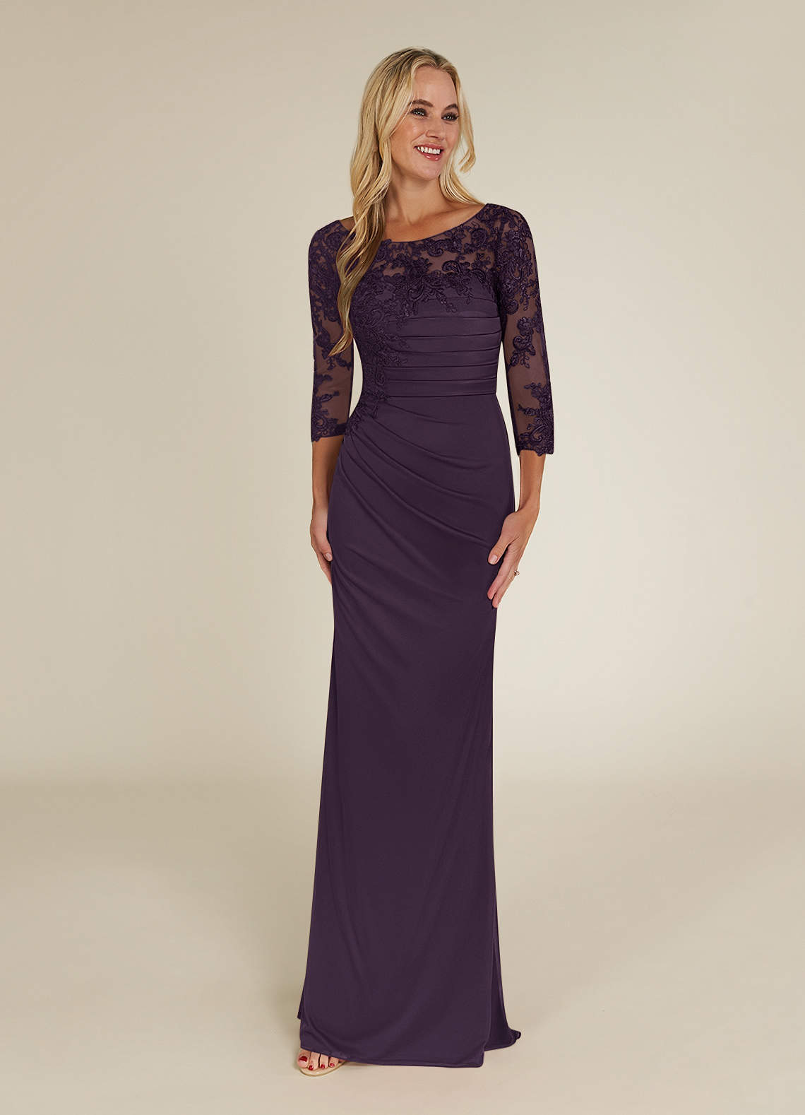 Azazie Alisondra Mother of the Bride Dresses Plum Sheath Scoop Lace Lace Dress image1
