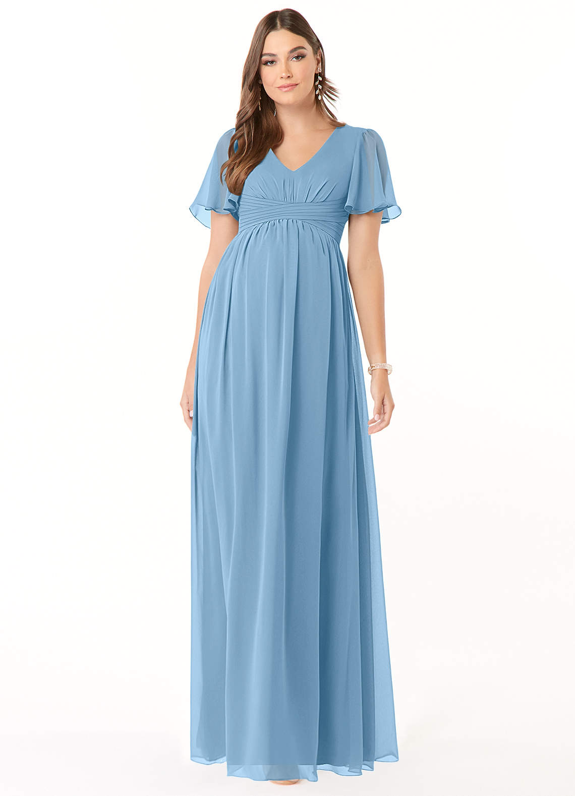 Azazie Verna Abiti da damigella d'onore premaman Abito A-Line Increspato con Scollo a V Chiffon Floor-Length image1
