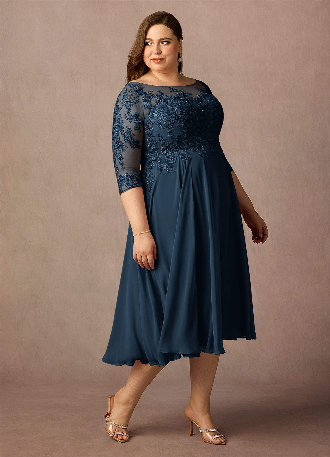 Azazie Marge Mother of the Bride Dresses Dark Navy A-Line Scoop Lace Chiffon Dress image9