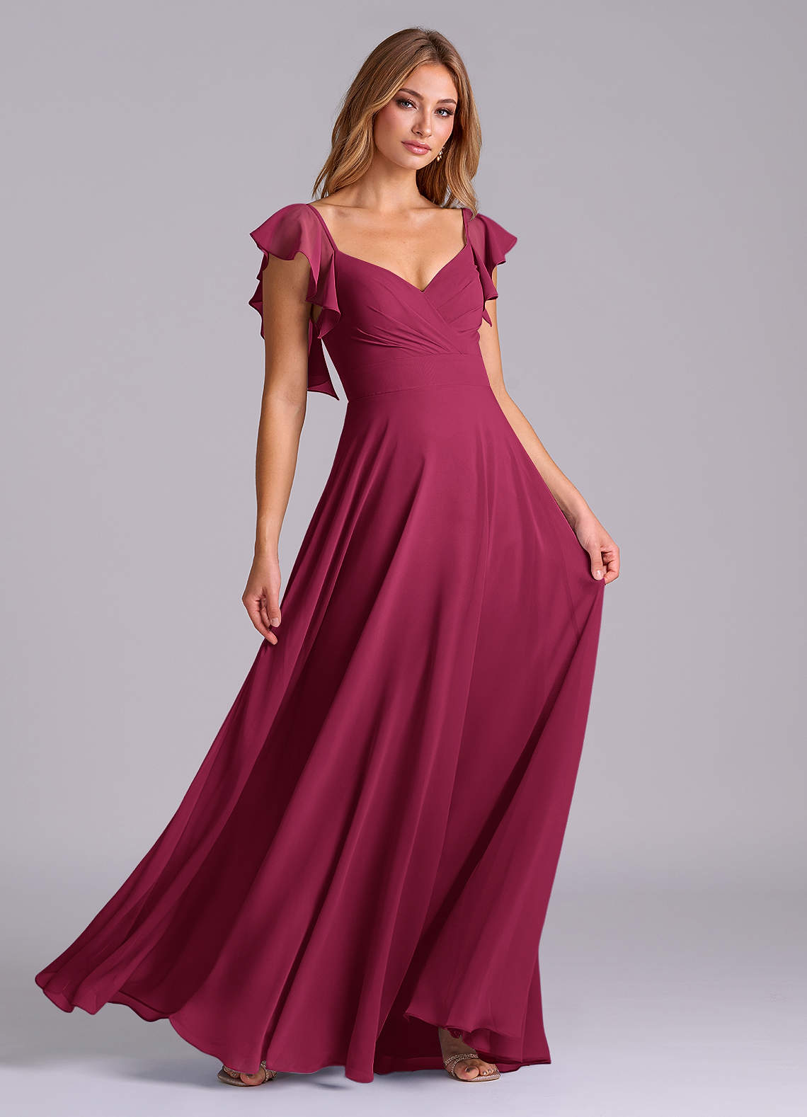 Azazie Leilani Bridesmaid Dresses Burgundy A-Line Pleated Chiffon Dress image2