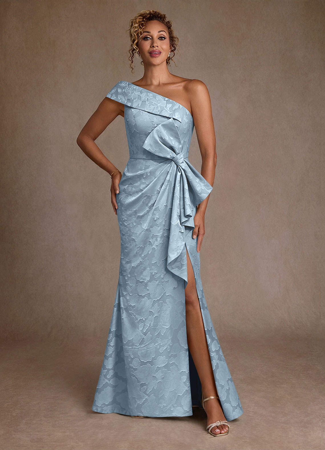 Azazie Hampton Mother of the Bride Dresses Sky Blue Mermaid One Shoulder Floral Burnout Dress image1