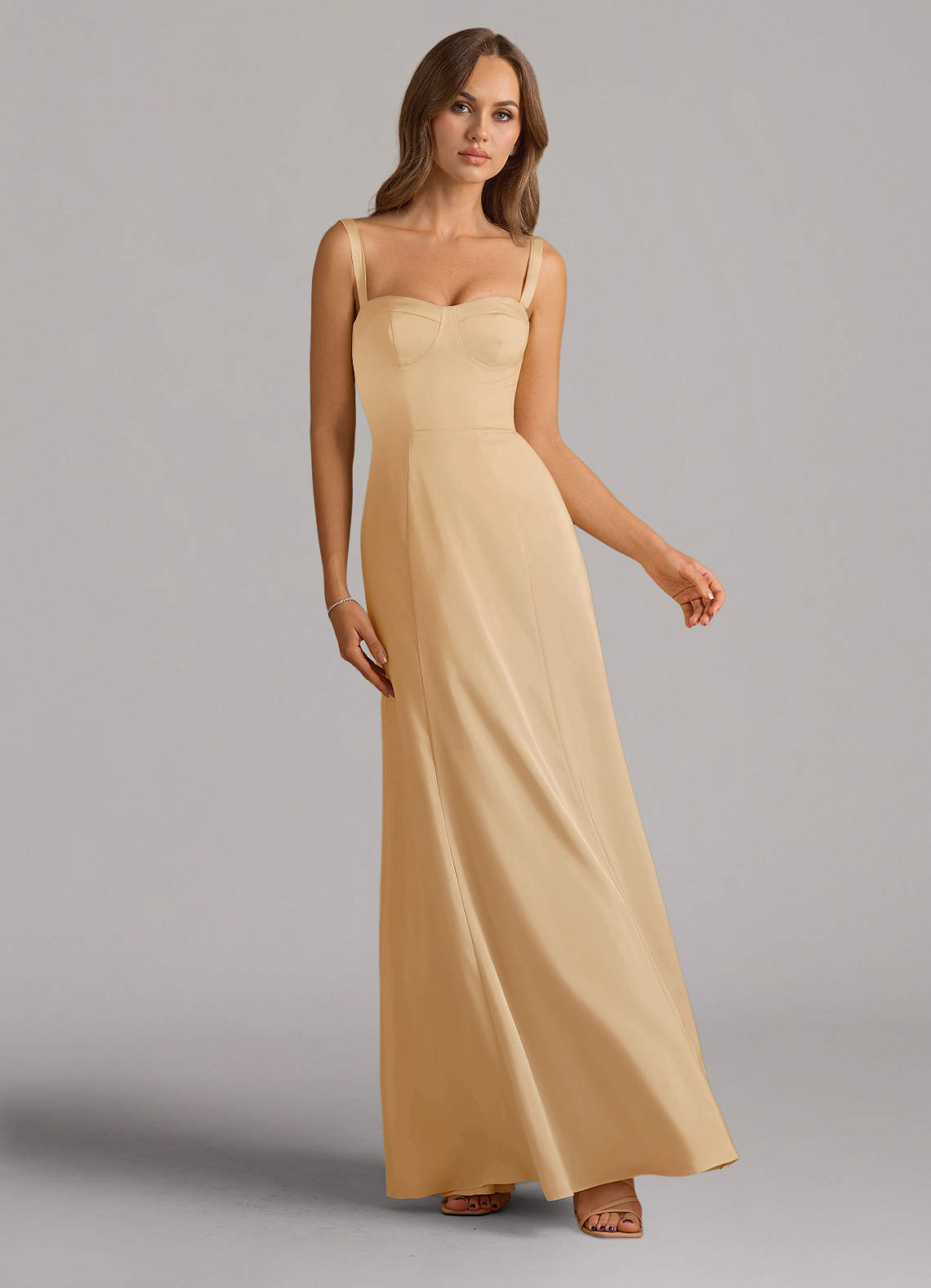 Azazie Amaris Brautjungfernkleider A-Linie Korsett Stretch-Satin Kleid Gold image1