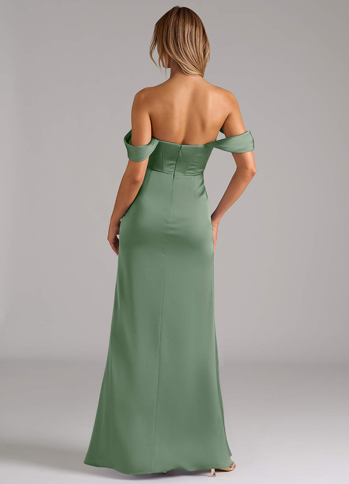 Azazie Johana Bridesmaid Dresses Matcha Mermaid Off the Shoulder Stretch Satin Convertible Dress image2