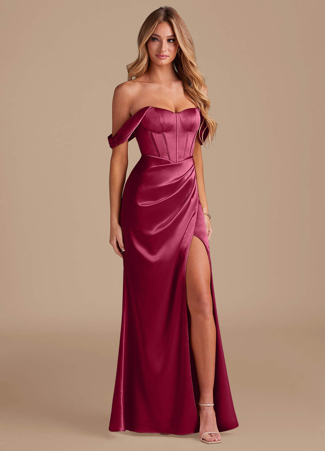 metallic burgundy dress Rachel Allan Curves 7235 Burgundy Shimmer 2 Piece Dress Burgundy / 26 main image 1