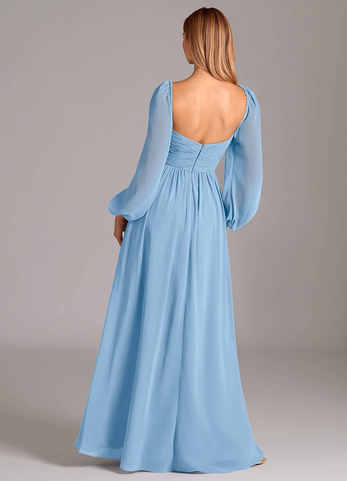 powder blue long sleeve dress S Powder Blue Long Sleeve Floor Length Bridesmaid Dress
