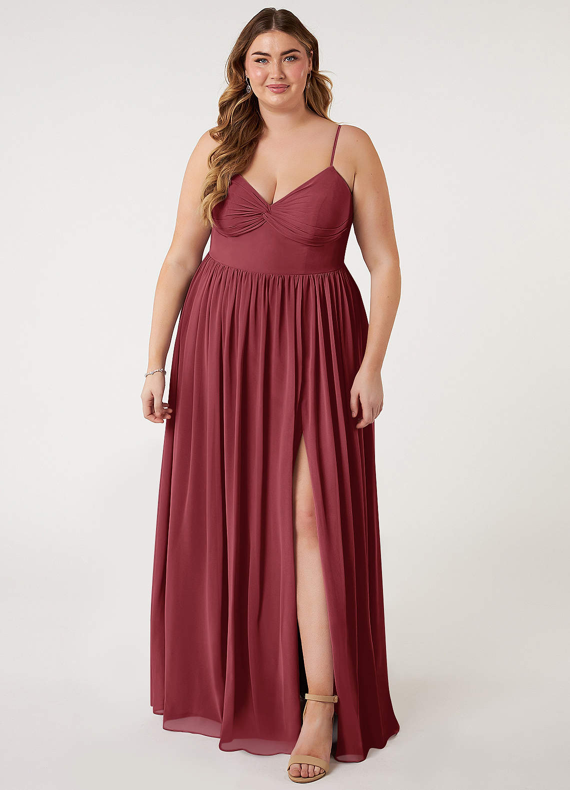 Azazie Zeya Bridesmaid Dresses Merlot A-Line V-Neck Pleated Chiffon Dress image5